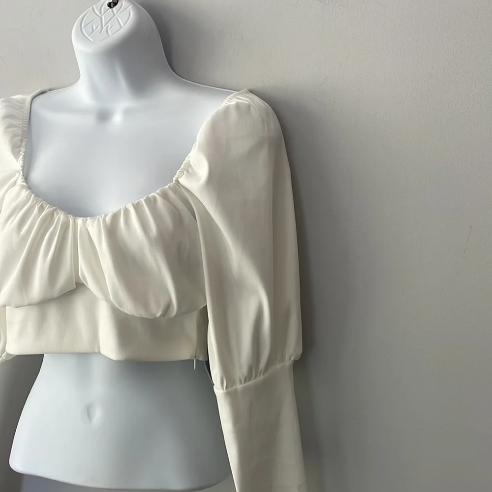 Zara White Puff Sleeve Crop Top Blouse